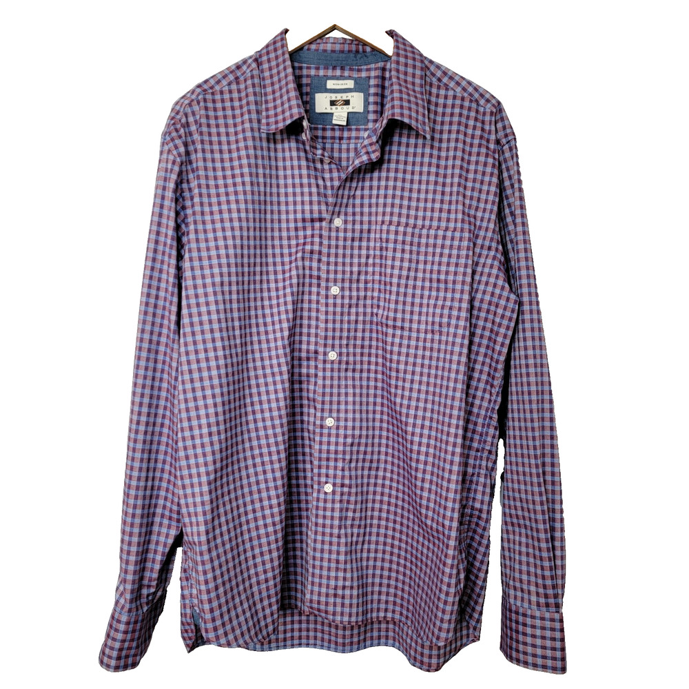 Joseph Abboud Button Down Non Iron Shirt 100% Cotton Check Plaid Sz XL Career